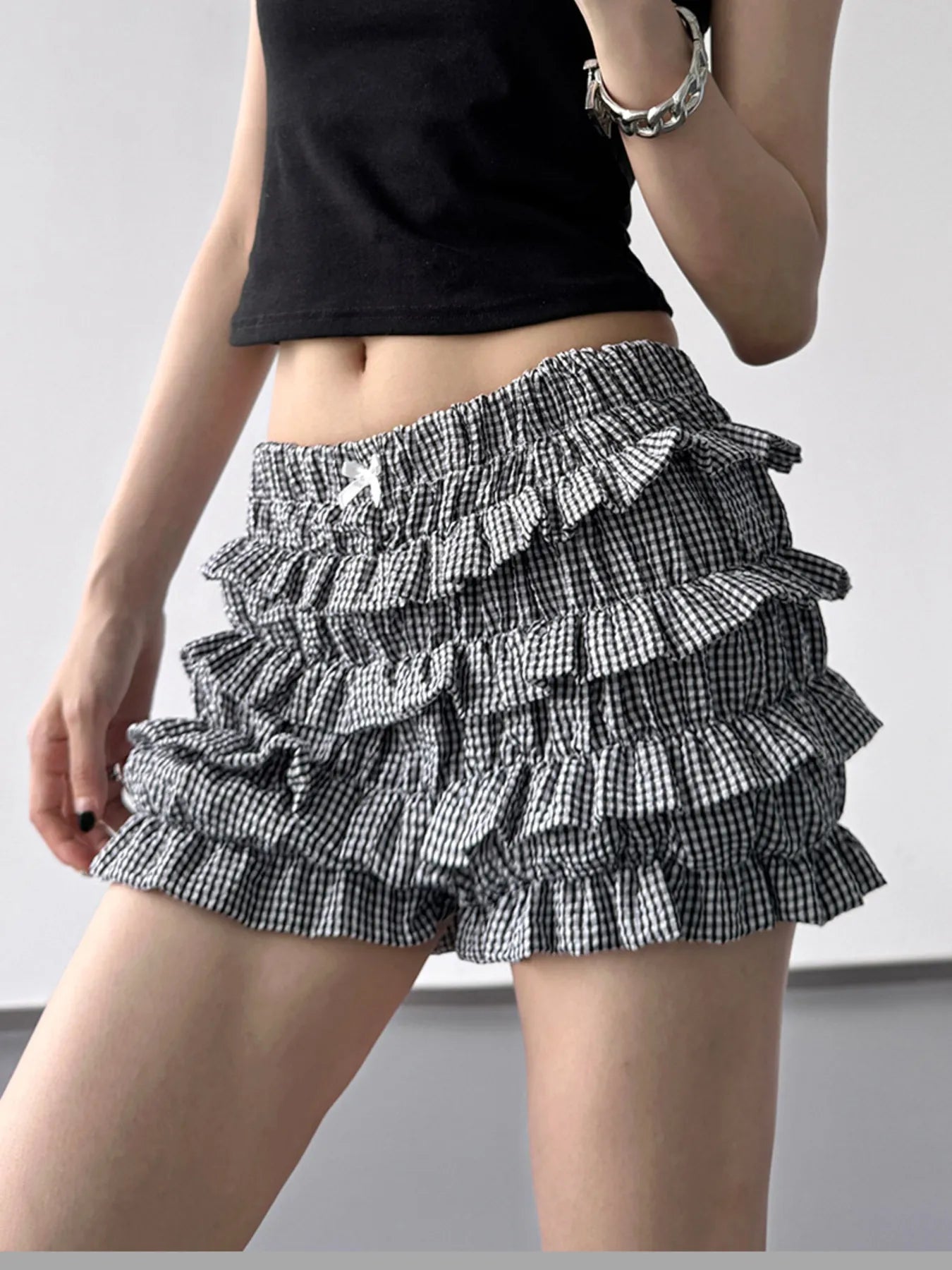 Plaid Ruffled Layered Shorts OutfitFlow