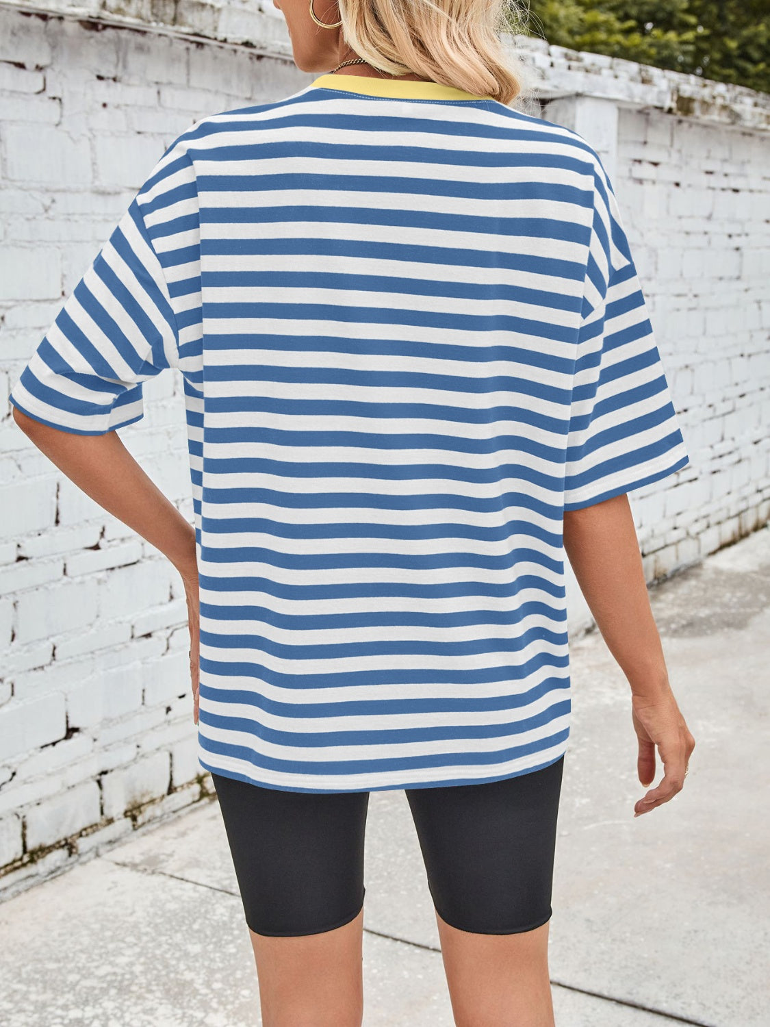 Outfit Flow - Lovelet Striped Round Neck Half Sleeve T-Shirt