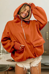 BiBi Half Zip Vintage Washed Fleece Hoodie VINTAGE RUST OutfitFlow