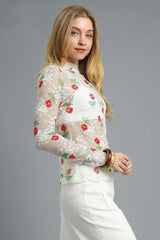 Umgee Floral Mock Neck Long Sleeve Sheer Top OutfitFlow