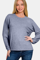 Outfit Flow - Zenana Hacci Round Neck Long Sleeve T-Shirt