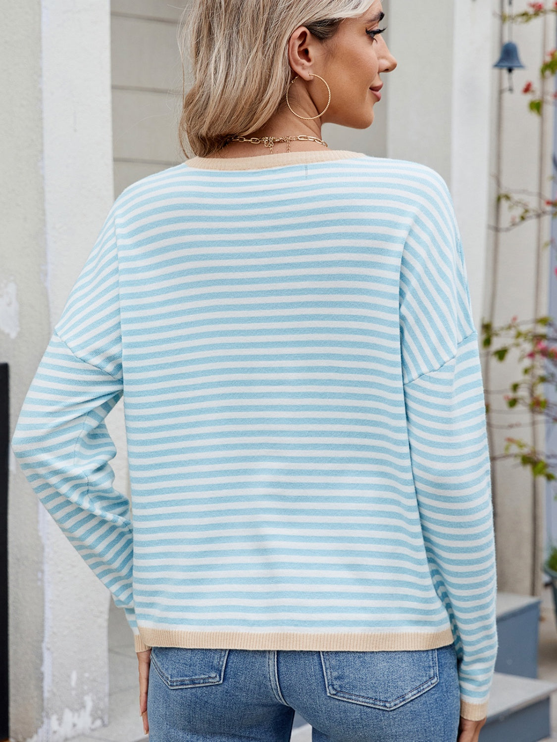 Outfit Flow - Striped Contrast Round Neck Long Sleeve Sweater