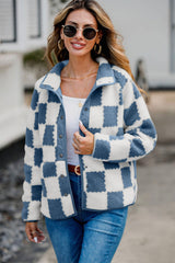 Outfit Flow - Checkered Snap Down Long Sleeve Teddy Jacket