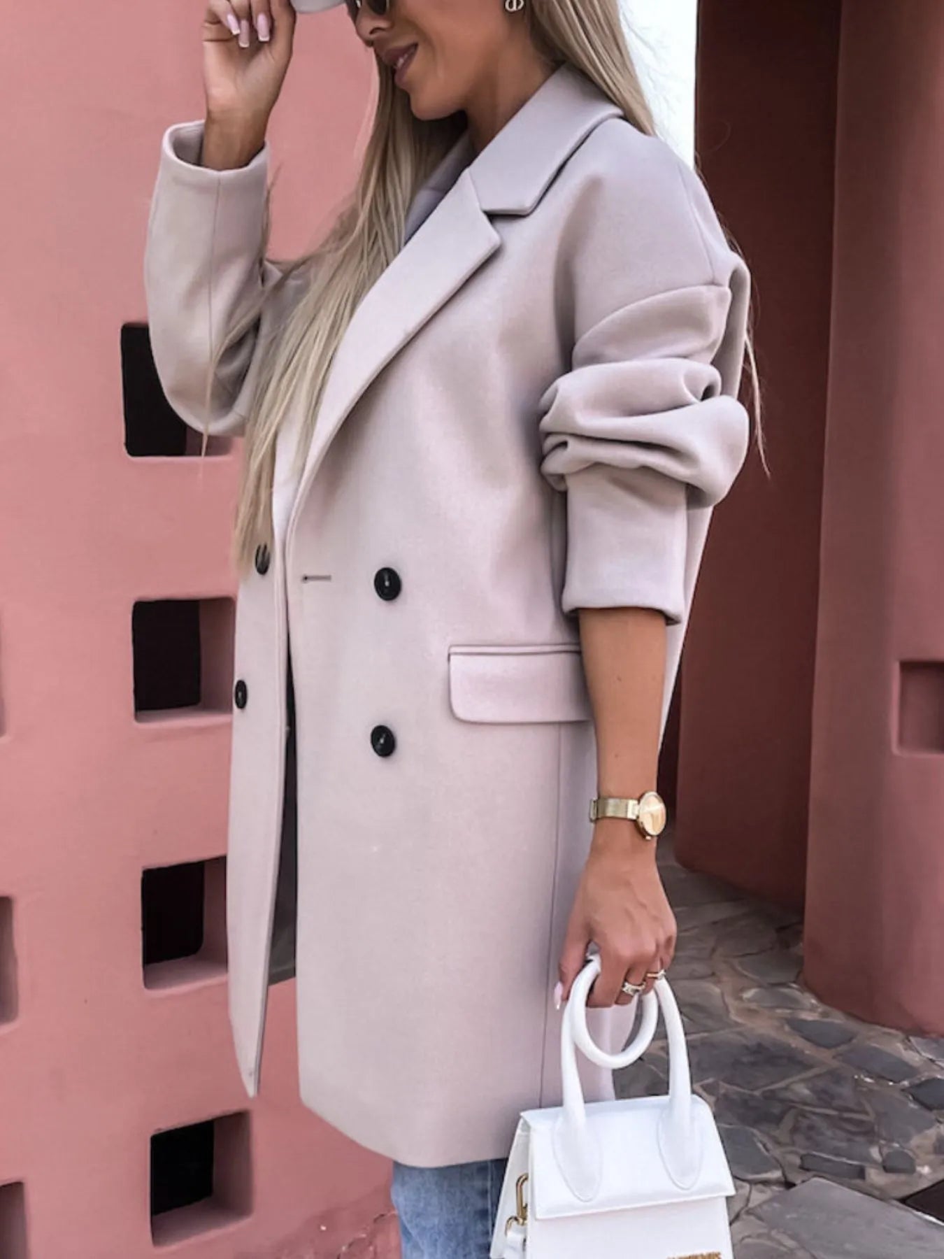 Full Size Double-Breasted Wool Coat Plus Size Trendsi