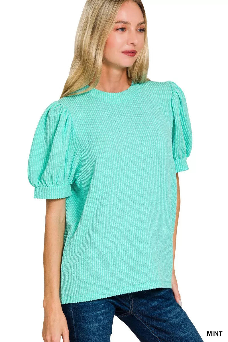 Zenana Raised Rib Puff Sleeve Top OutfitFlow