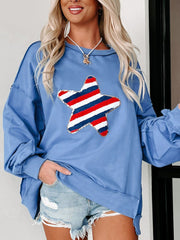 Outfit Flow - Star Patch Round Neck Long Sleeve Sweatshirt