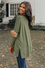 Outfit Flow - Side Slit High-Low Cowl Neck Long Sleeve Blouse