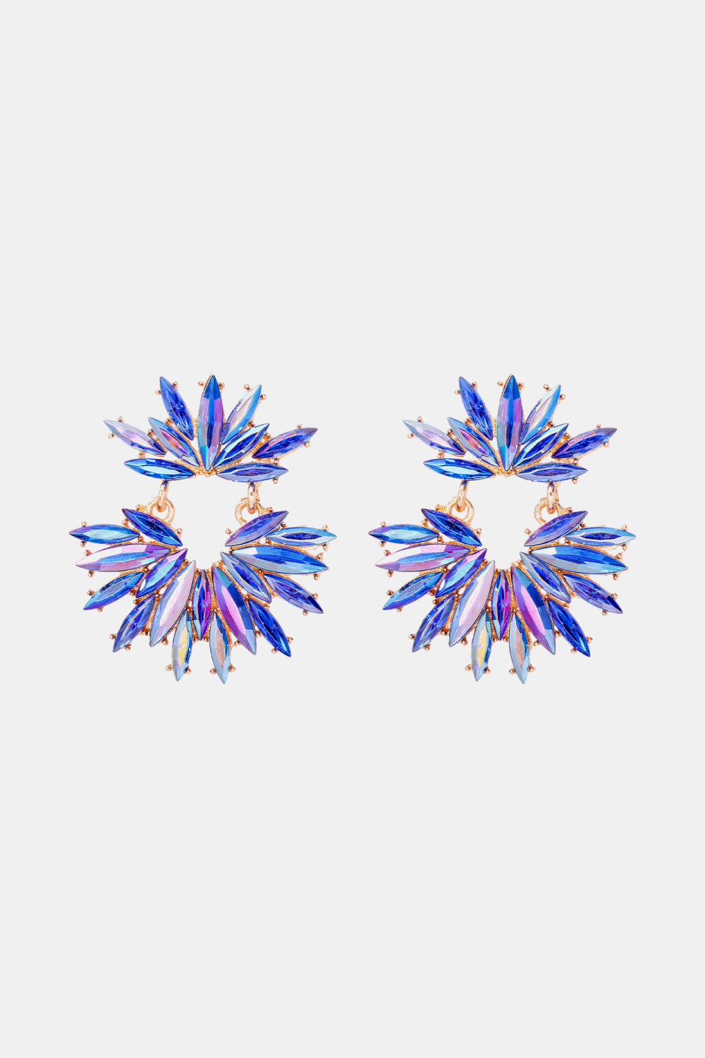 Flower Shape Glass Stone Dangle Earrings Cobalt Blue One Size OutfitFlow