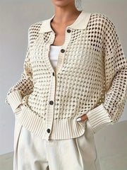 Hollow Out Knit Button Front Cardigan OutfitFlow