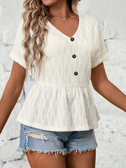 V-Neck Short Sleeve Blouse OutfitFlow