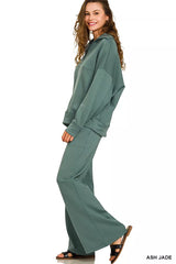 Zenana Scuba Collared Pullover and Pants Set OutfitFlow