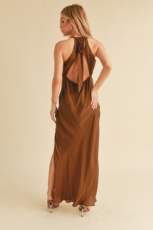 Aemi + Co Ruched Side Slit Cutout Back Maxi Cami Dress OutfitFlow