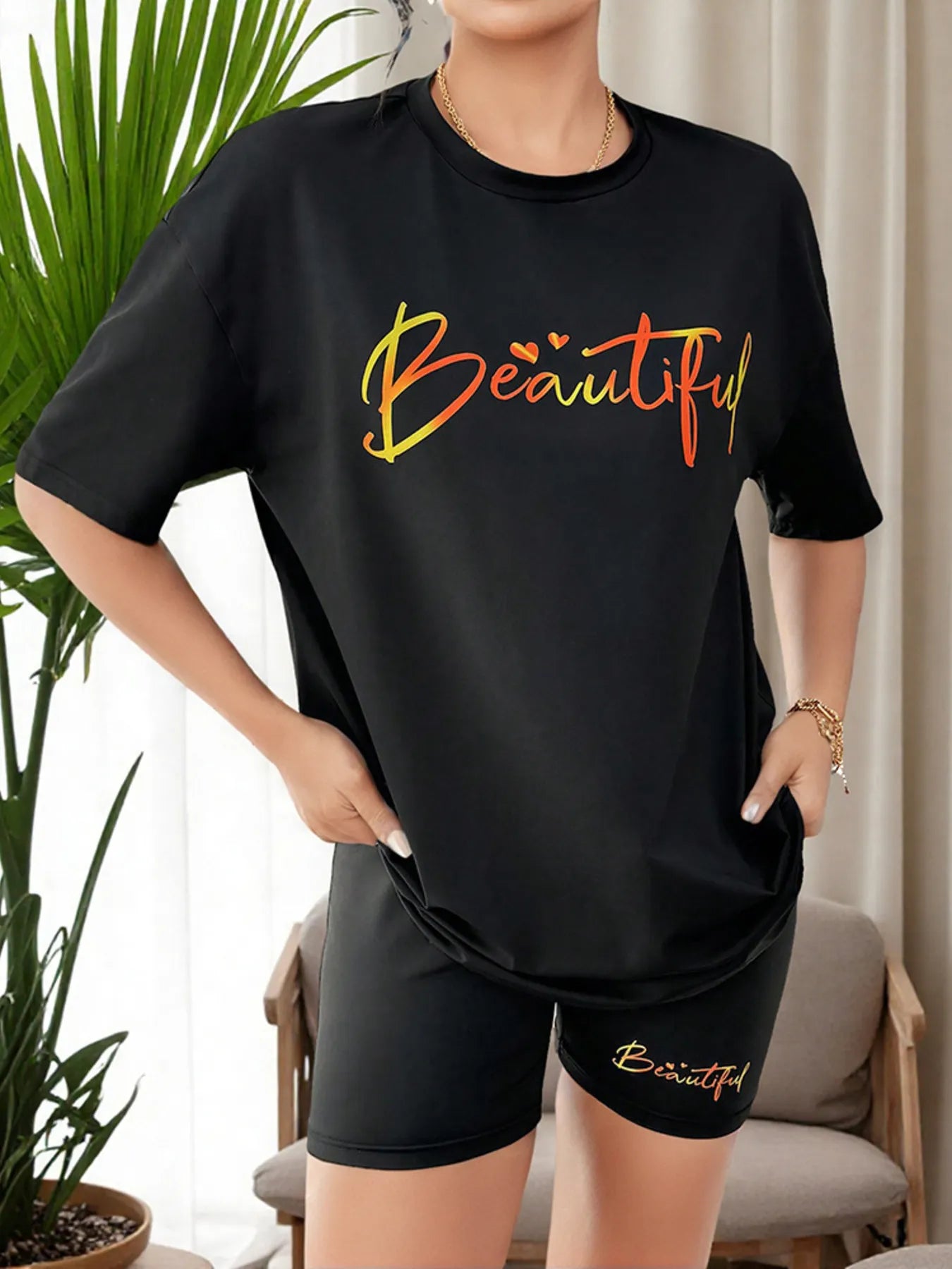Beautiful Round Neck Top and Shorts Casual Set OutfitFlow