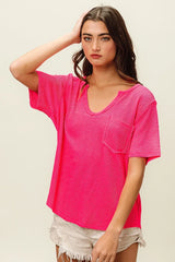 BiBi Waved Rib U Neck Top With Front Pocket OutfitFlow