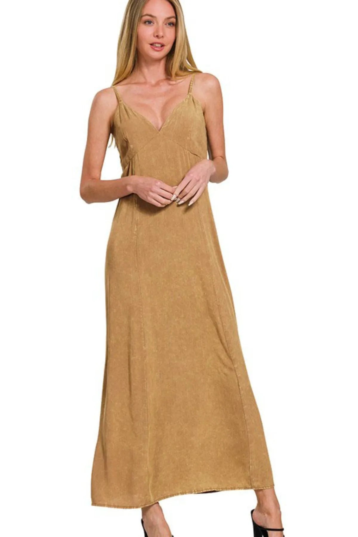 Zenana Mineral Washed Rayon Challis Cami Dress OutfitFlow