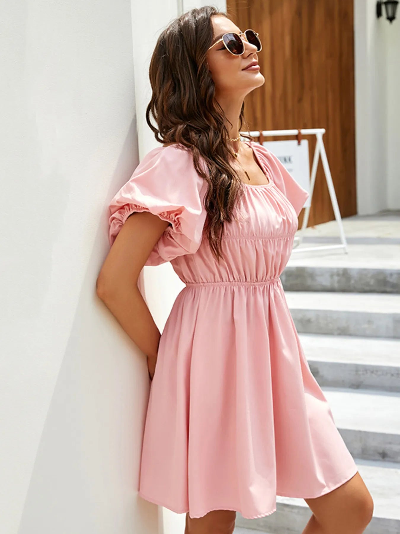 Off-Shoulder Puff Sleeve Mini Dress OutfitFlow