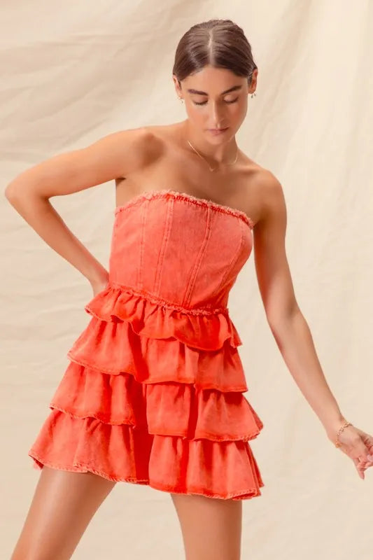 SO ME Strapless Ruffle Layered Game Day Cheer Up Dress OutfitFlow