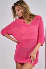 BiBi Short Sleeve Collared Knit Top OutfitFlow