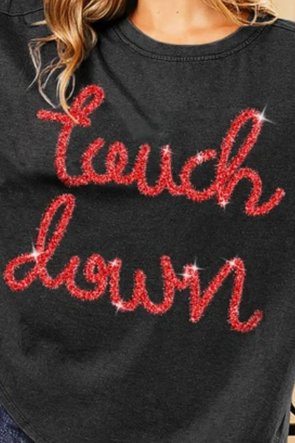 BiBi Touchdown Metallic Letter Vintage Washed Top OutfitFlow