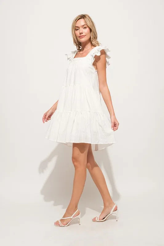 And The Why Origami Pleating Ruffled Sleeve Tiered Dress OutfitFlow
