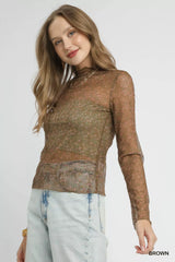 Umgee Nylon Lace Mesh Long Sleeve Top OutfitFlow