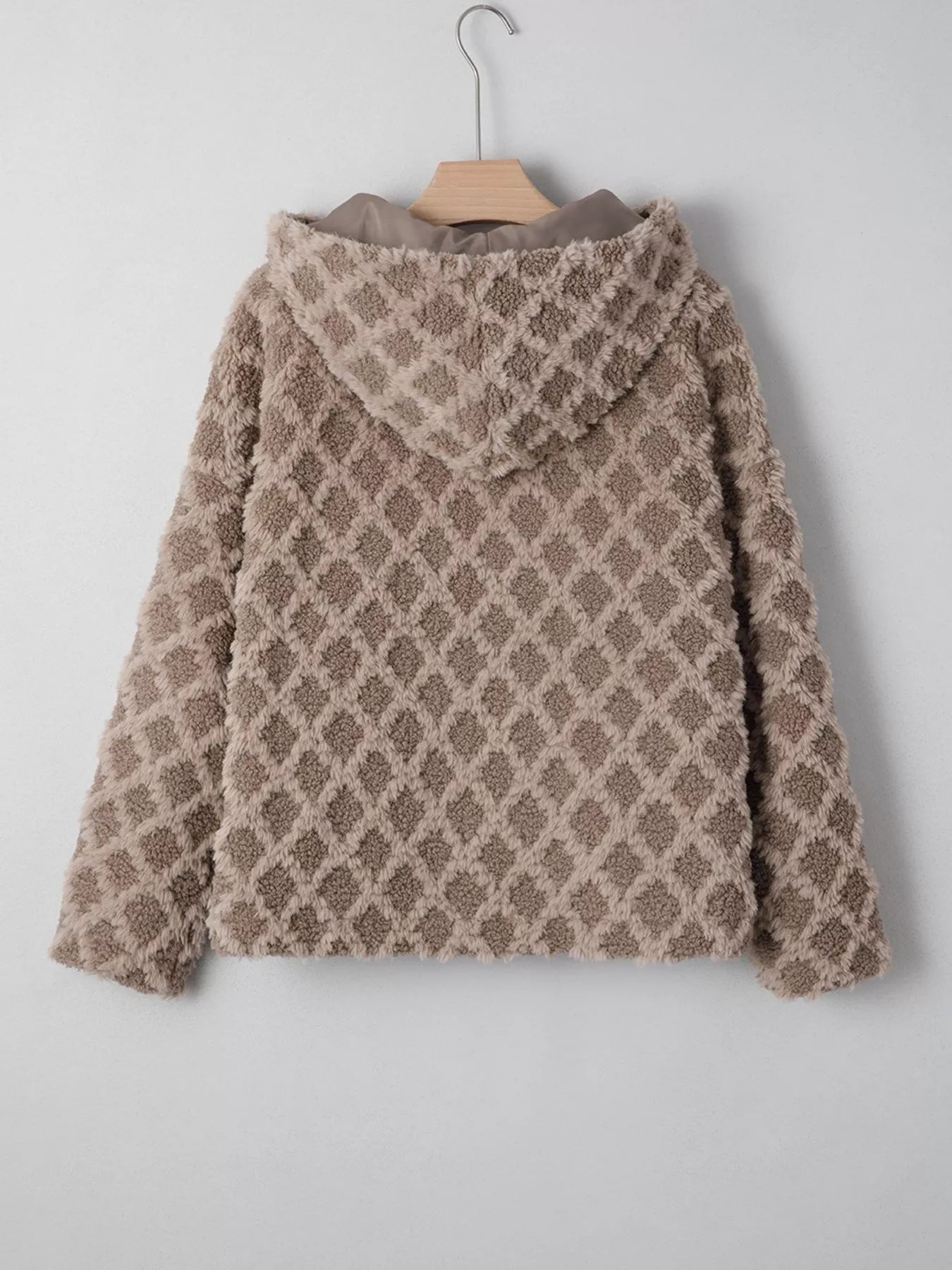 Sherpa Rhombus Zip Up Side Pocket Hooded Jacket OutfitFlow