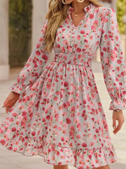 Floral Notched Flounce Sleeve Dress OutfitFlow