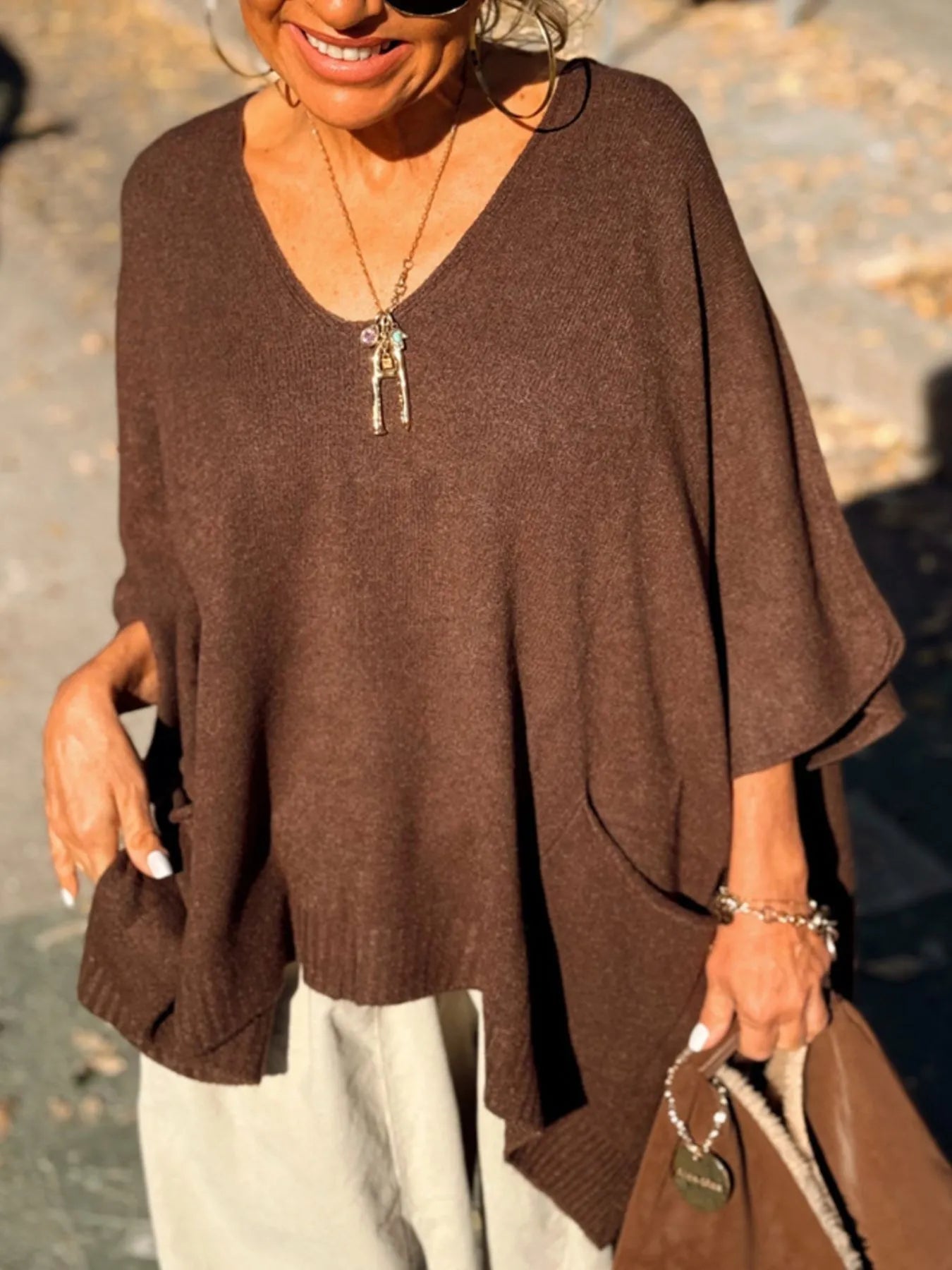 Ribbed Hem V-Neck Sweater OutfitFlow