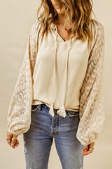 Outfit Flow - Tassel Tie Neck Long Sleeve Blouse