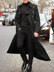 Men's Long Sleeve Longline Trench Coat Black OutfitFlow