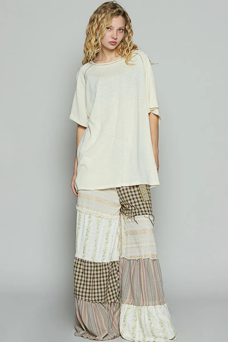 POL Contrast Stitching Half Sleeve Oversized T-Shirt OutfitFlow