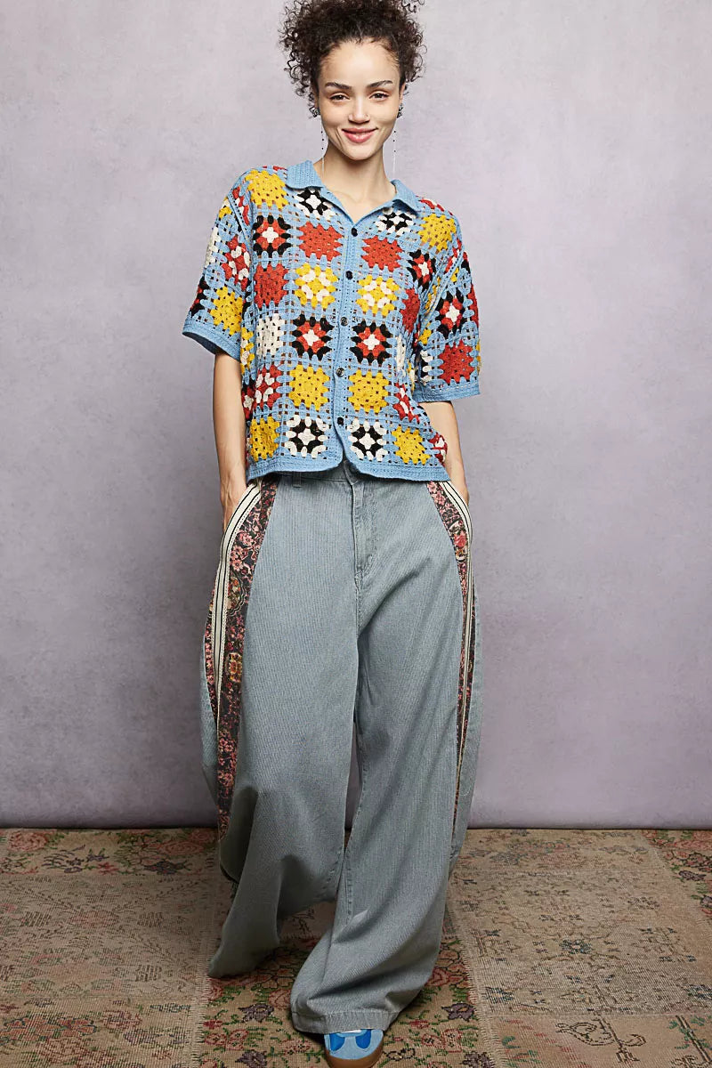 POL Crochet Short Sleeve Relaxed Fit Shirt Trendsi