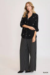 Umgee Linen Blend Fitted Shirt with Ribbon Embroidery Details Trendsi