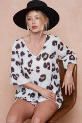 BiBi Leopard Printed V Neck Woven Top with Ruffled OutfitFlow
