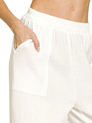 Zenana Double Gauze Elastic Band Pants Trendsi