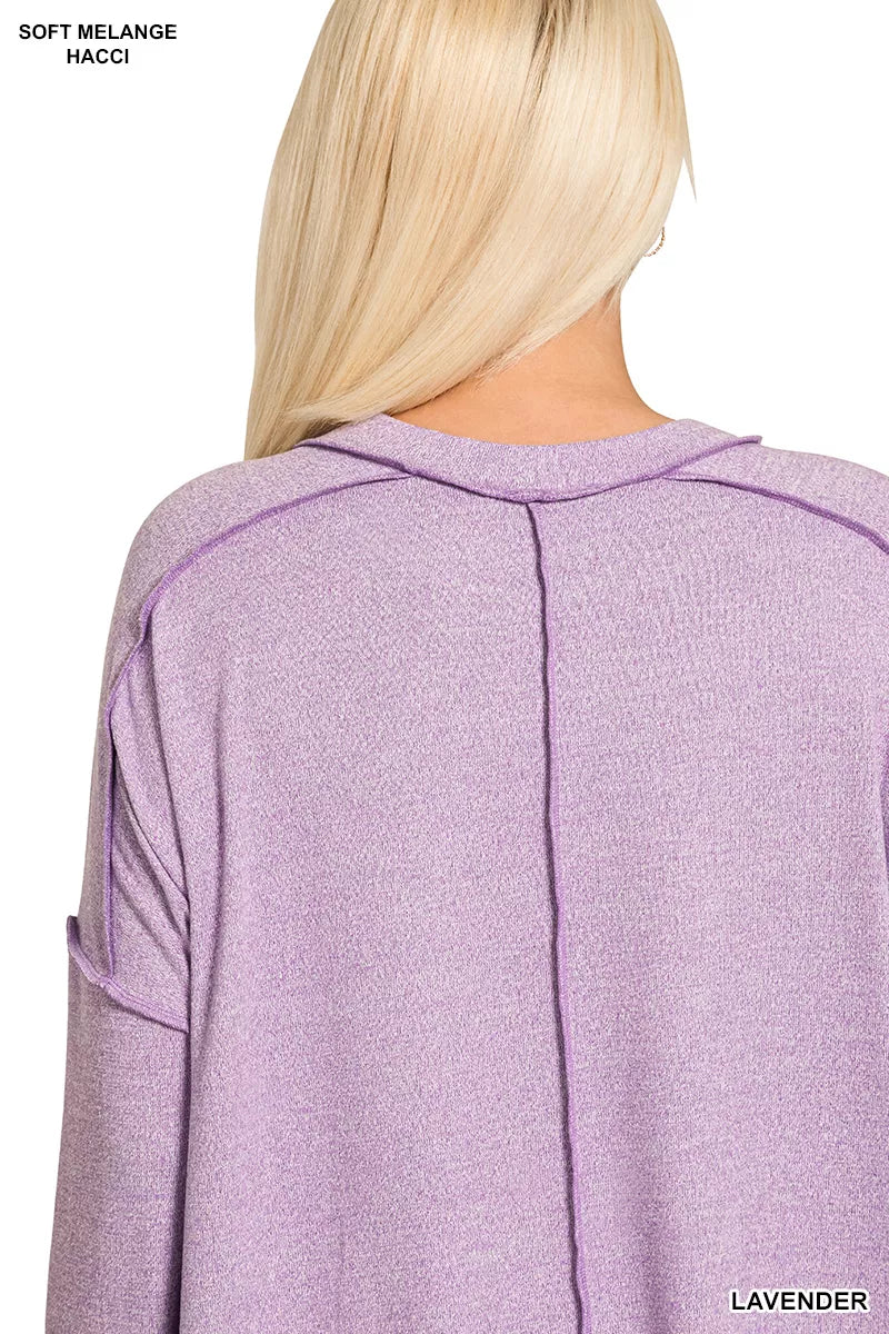 Zenana Full Size Melange Hacci Exposed Seam Hi-low Tee Plus Size OutfitFlow