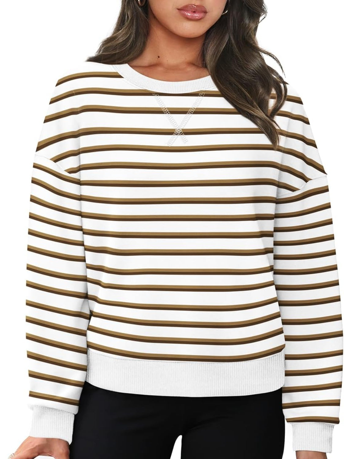 Outfit Flow - Lovelet Striped Round Neck Long Sleeve Sweatshirt