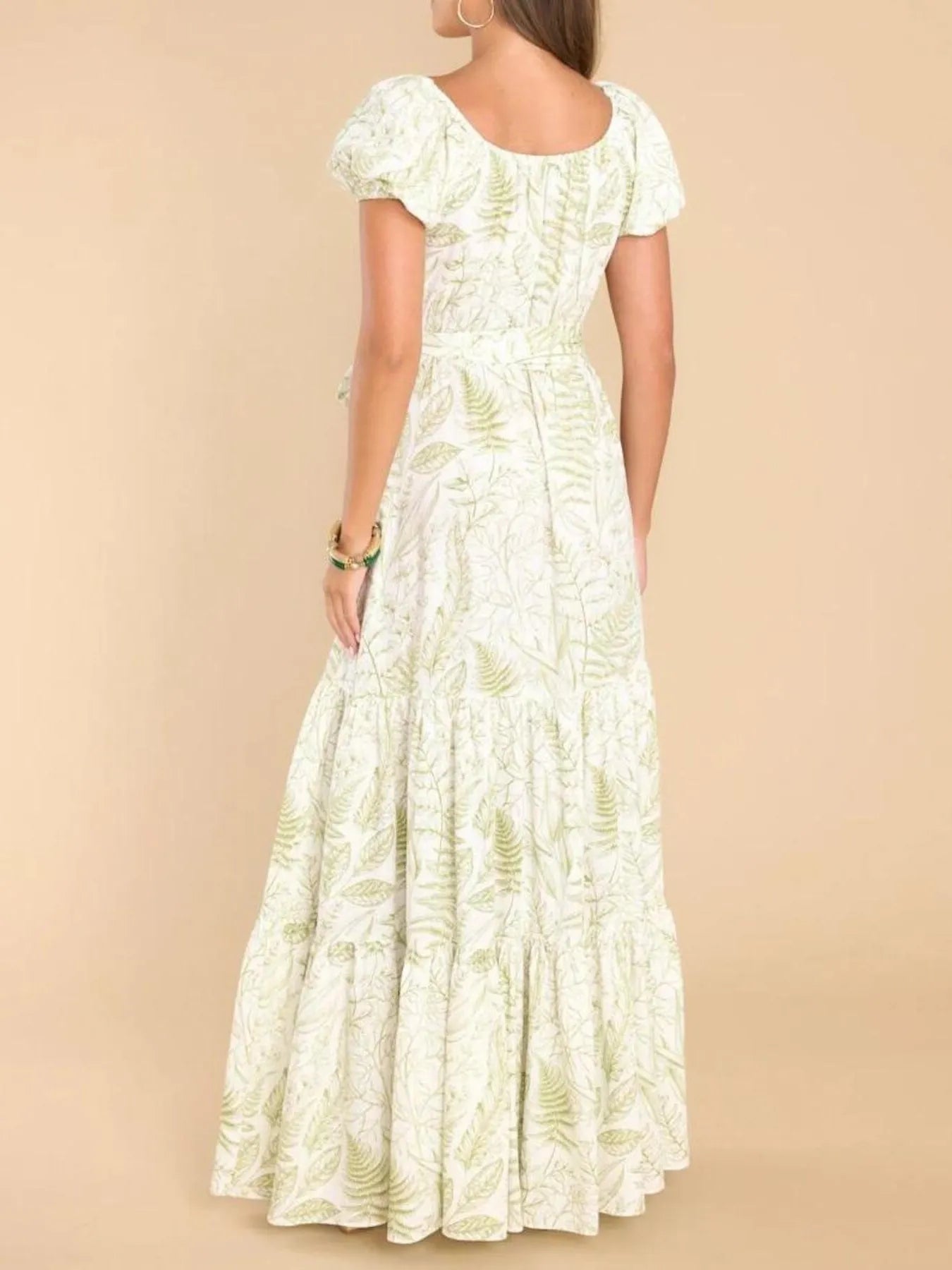 Printed Puff Sleeve Maxi Dress OutfitFlow