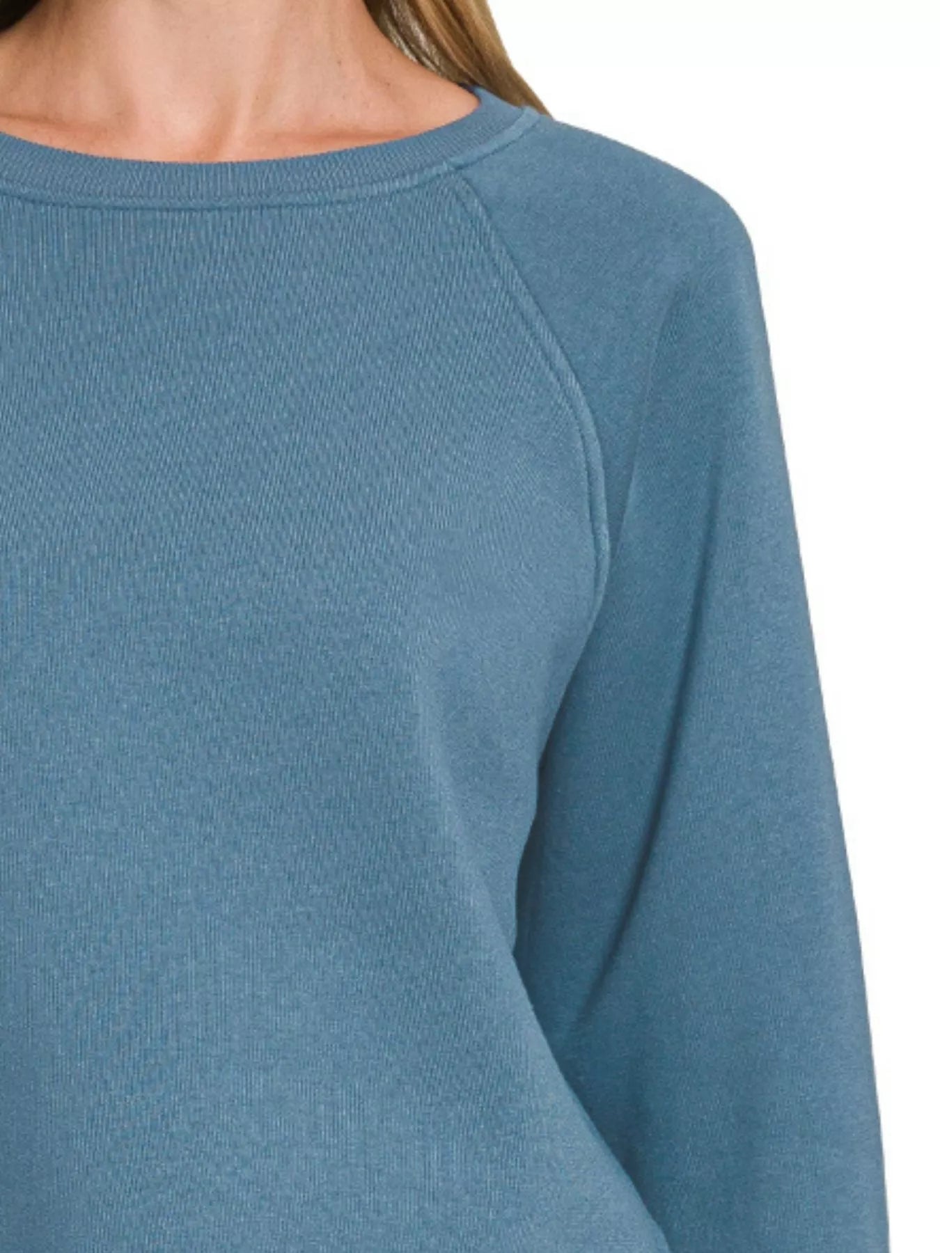 Zenana Fleece Raglan Round-Neck Sweatshirt OutfitFlow