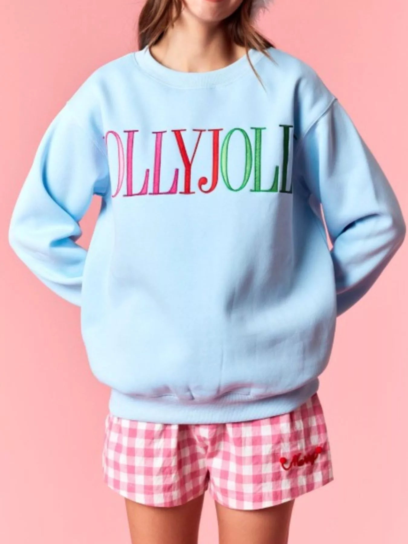 Holly Jolly Crew Neck Christmas Sweatshirt OutfitFlow