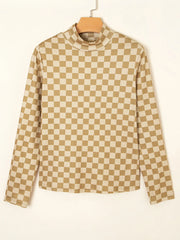 Check Pattern Turtleneck Slim Long Sleeve Tee OutfitFlow