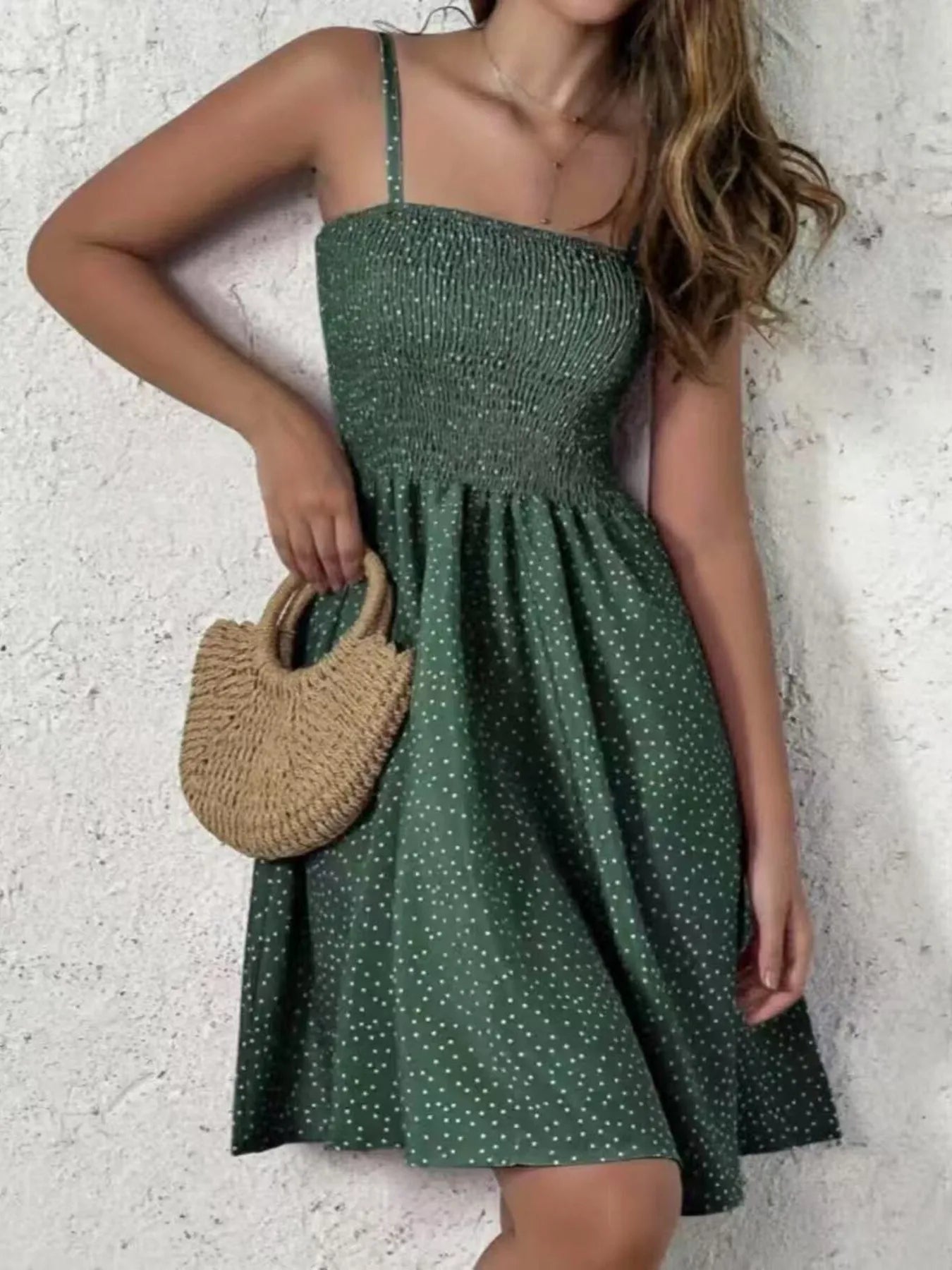 Full Size Smocked Square Neck Cami Dress Plus Size Olive Green OutfitFlow