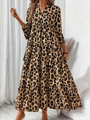 Leopard 3/4 Sleeve Midi Dress OutfitFlow