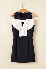 Bow Contrast Sleeveless Mini Dress OutfitFlow