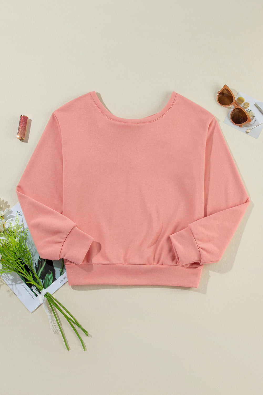 Outfit Flow - Bow Cutout Round Neck Long Sleeve Sweatshirt