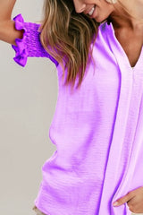 BiBi Air Flow Color Block Puff Sleeves V Neck Top OutfitFlow