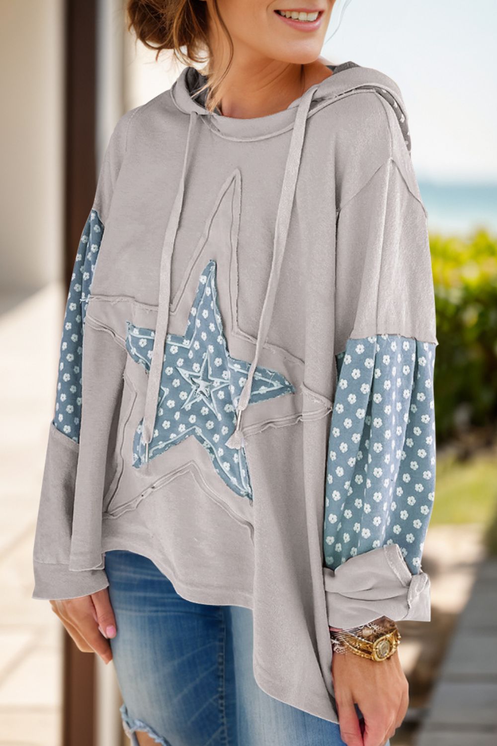 Outfit Flow - Drawstring Star Long Sleeve Hoodie