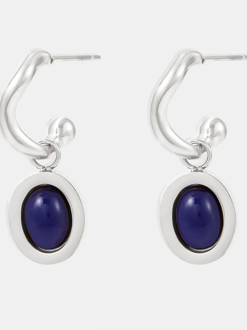 Stainless Steel Oval Drop Earrings Steel Kyanite One Size OutfitFlow