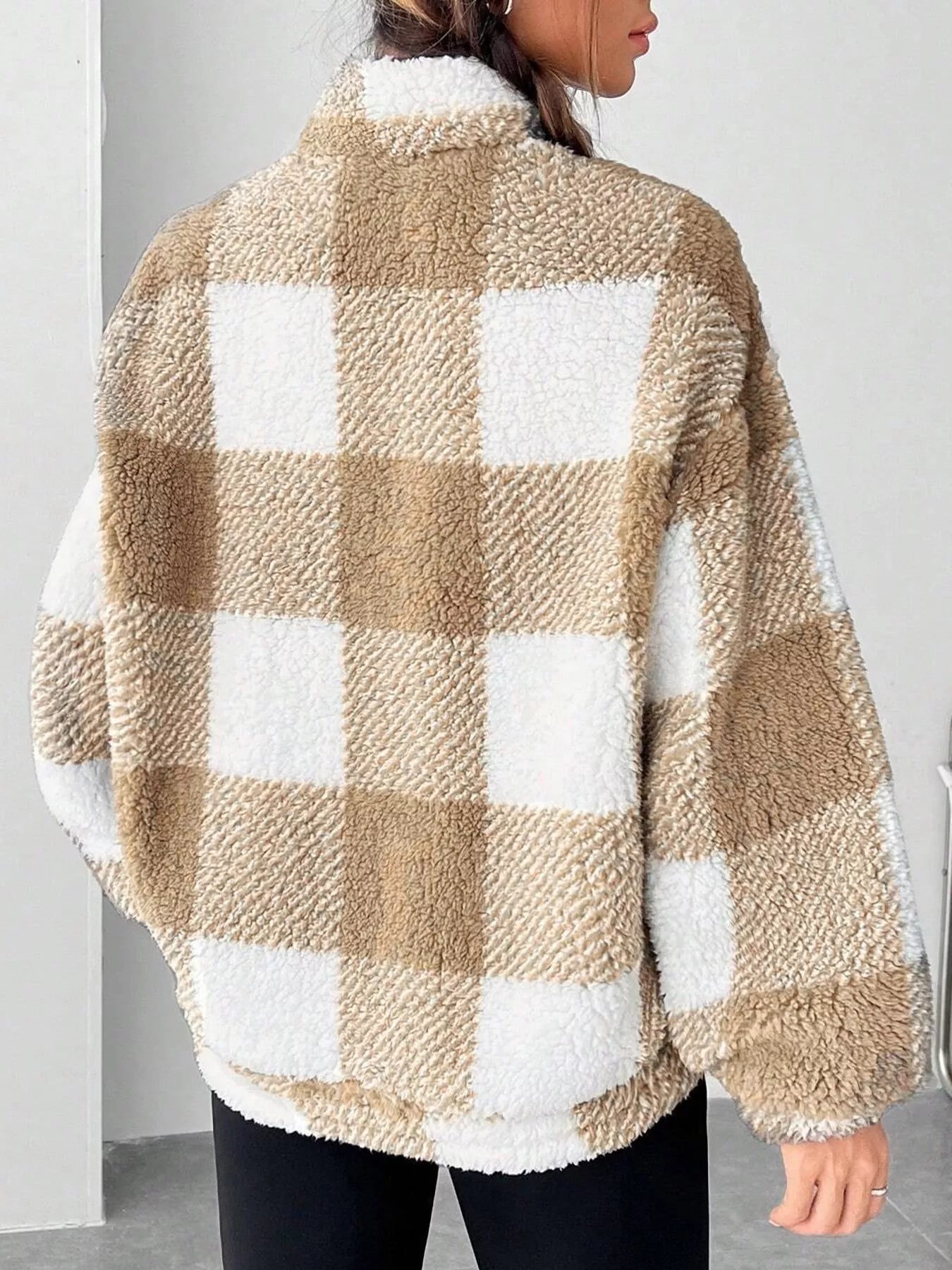 Full Size Plaid Sherpa Long Sleeve Sweatshirt Plus Size OutfitFlow
