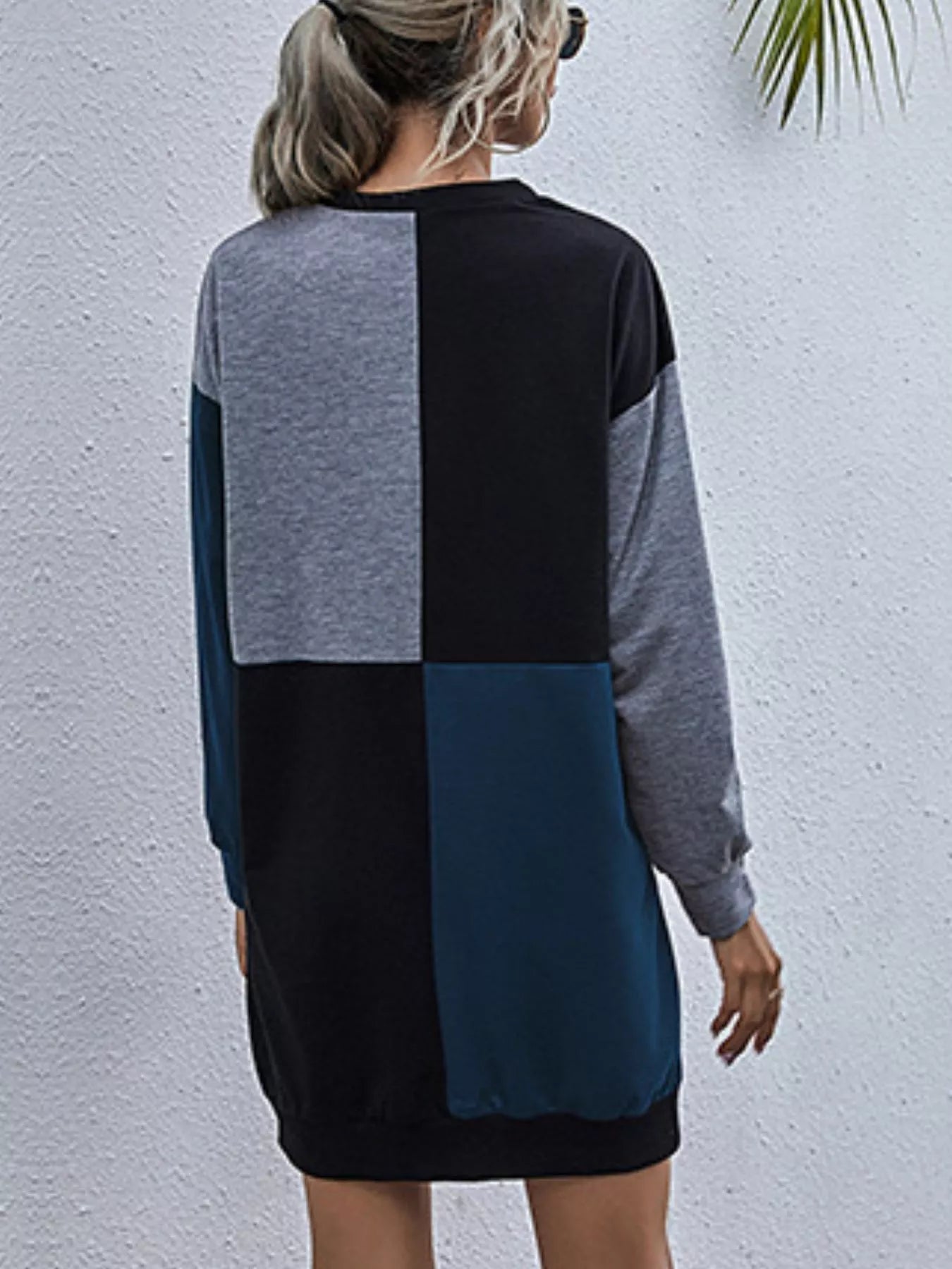 Color Block Casual Long Sleeve Mini Dress OutfitFlow